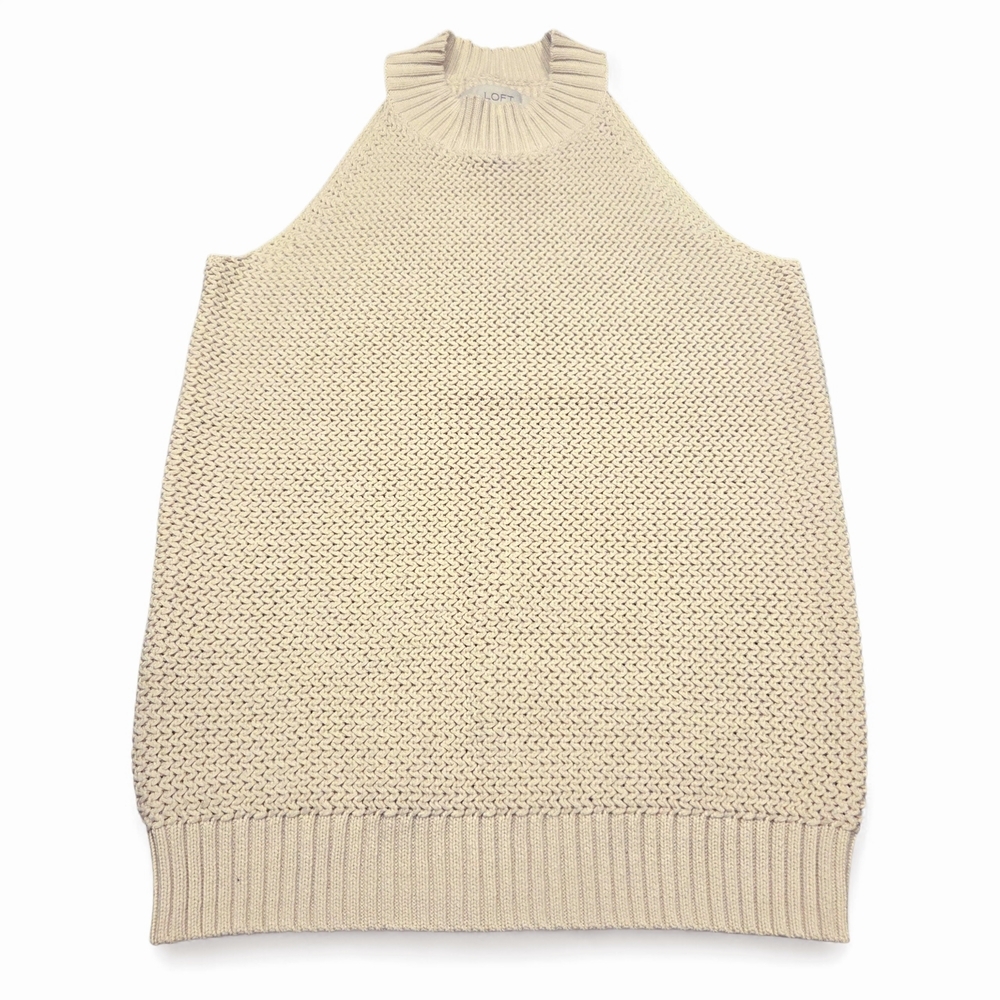 LOFT Women's Cream Textured Knit Sleeveless Sweater Size Small EUC